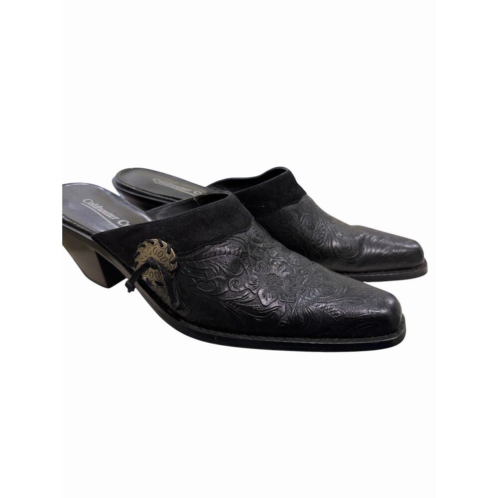 Coldwater Creek Women’s 9 9.5 Bronze Black Leather Cowgirl Western Slide Mules